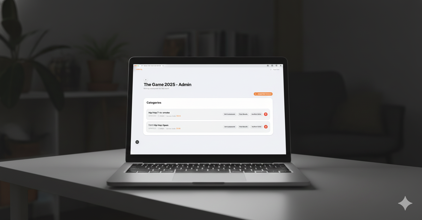 Admin dashboard showing event management